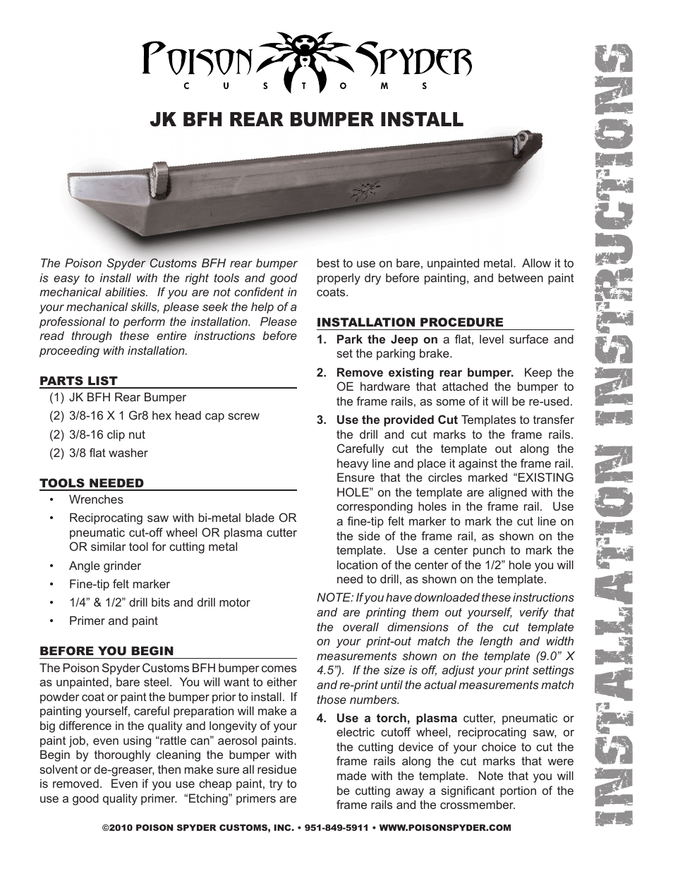 Poison Spyder JK BFH REAR BUMPER User Manual | 5 pages