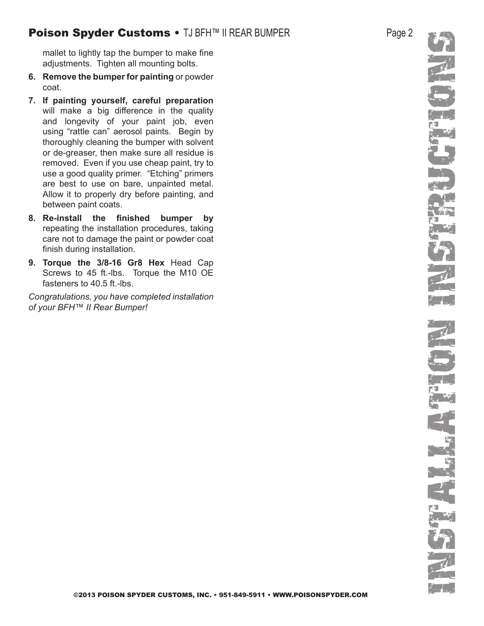 Installation instruc tio ns | Poison Spyder TJ BFH II REAR BUMPER User Manual | Page 2 / 3