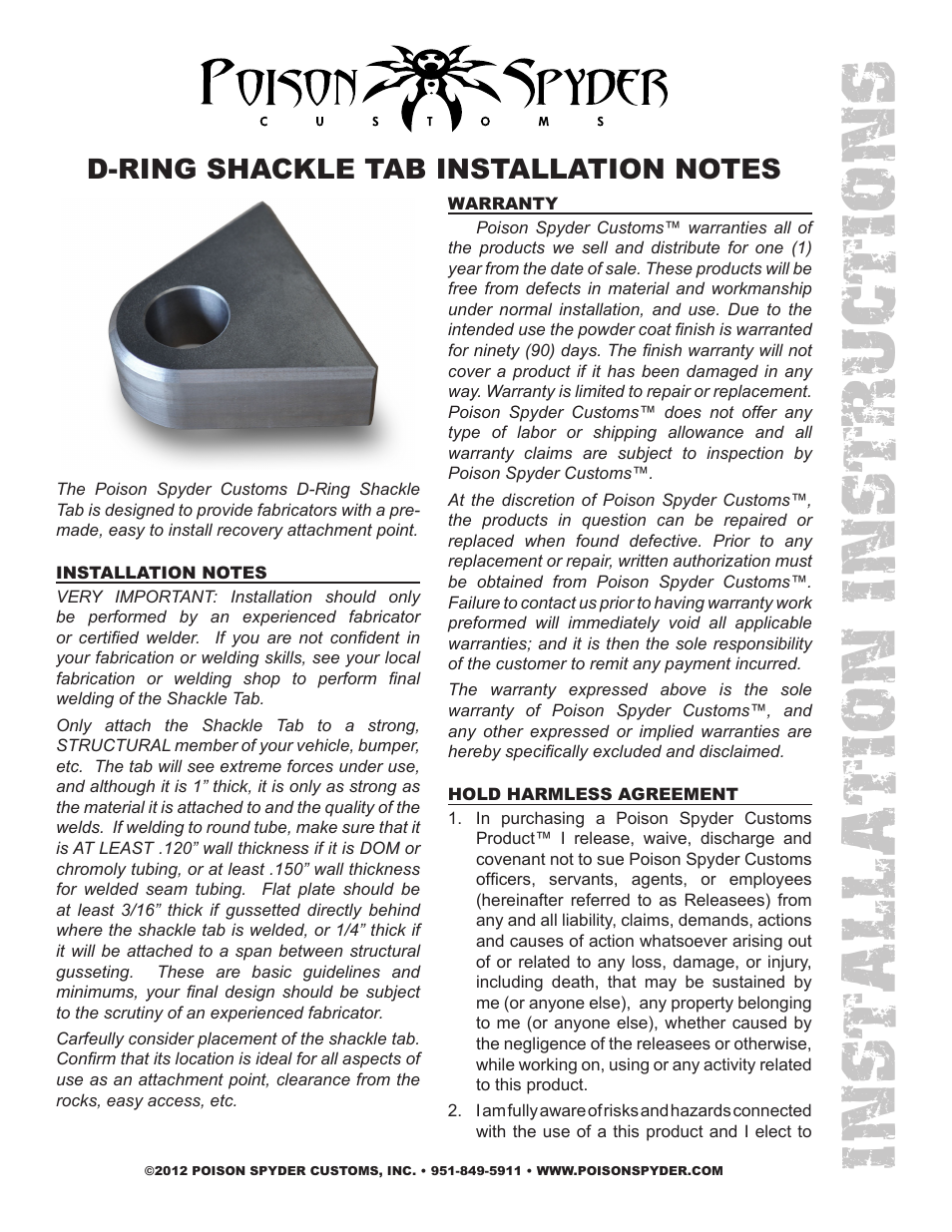 Poison Spyder D-RING SHACKLE TAB User Manual | 2 pages