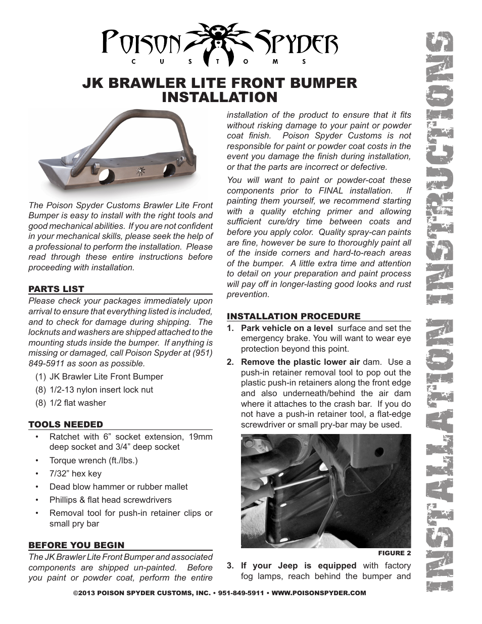 Poison Spyder JK BRAWLER LITE FRONT BUMPER User Manual | 4 pages