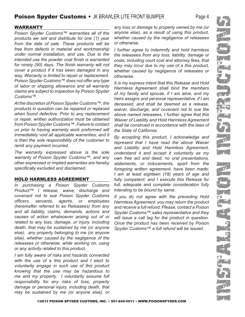 Installation instruc tio ns | Poison Spyder JK BRAWLER LITE FRONT BUMPER User Manual | Page 4 / 4