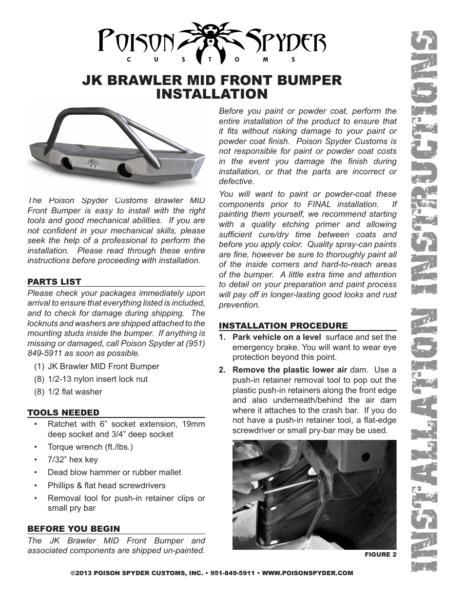 Poison Spyder JK BRAWLER MID FRONT BUMPER User Manual | 4 pages