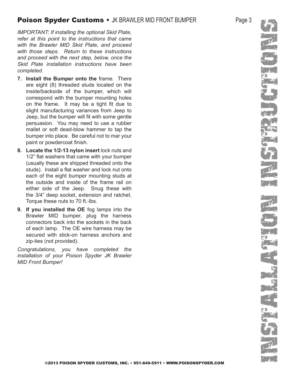 Installation instruc tio ns | Poison Spyder JK BRAWLER MID FRONT BUMPER User Manual | Page 3 / 4