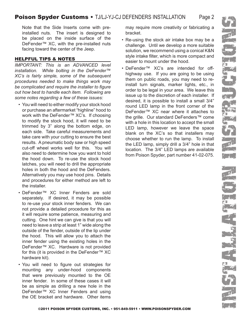 Installation instruc tio ns | Poison Spyder DEFENDER XC User Manual | Page 2 / 3