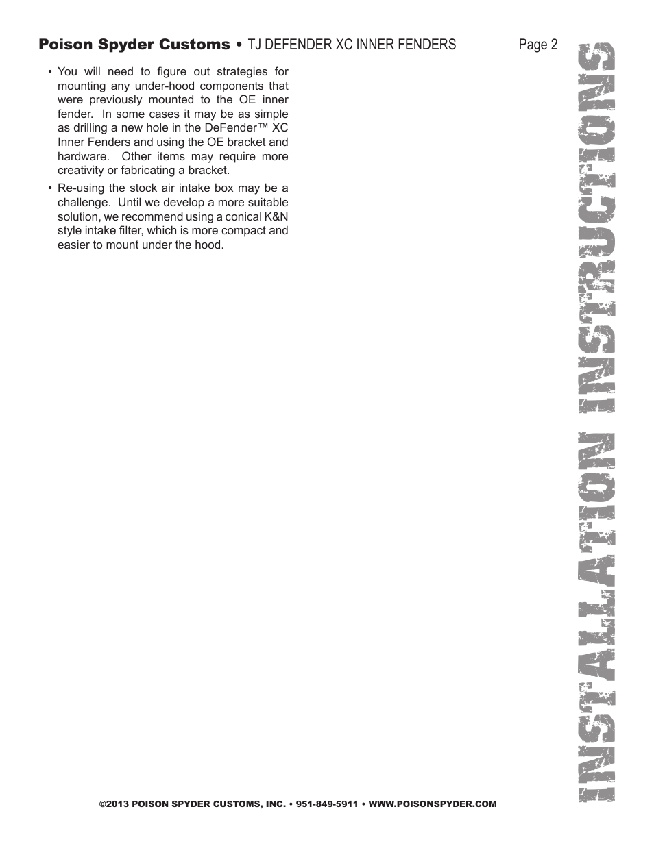 Installation instruc tio ns | Poison Spyder TJ DEFENDER XC INNER FENDER User Manual | Page 2 / 3
