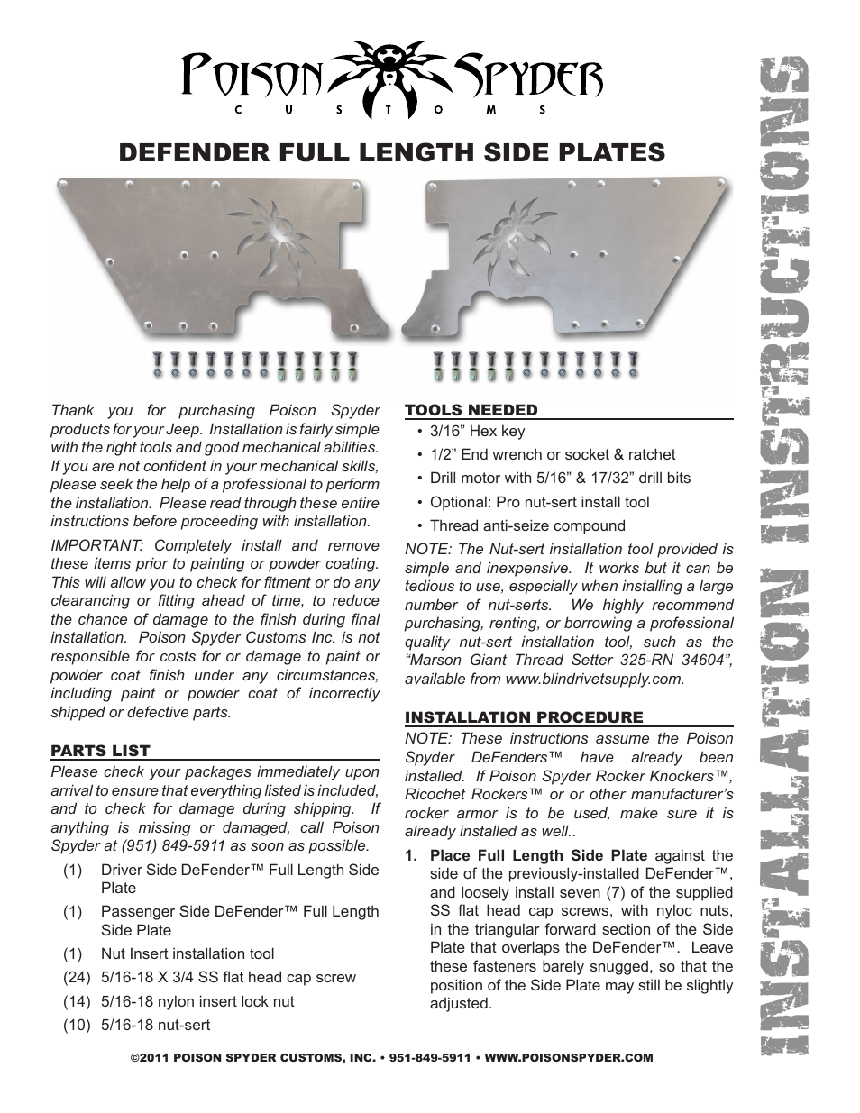 Poison Spyder DEFENDER FULL LENGTH SIDE PLATES User Manual | 3 pages