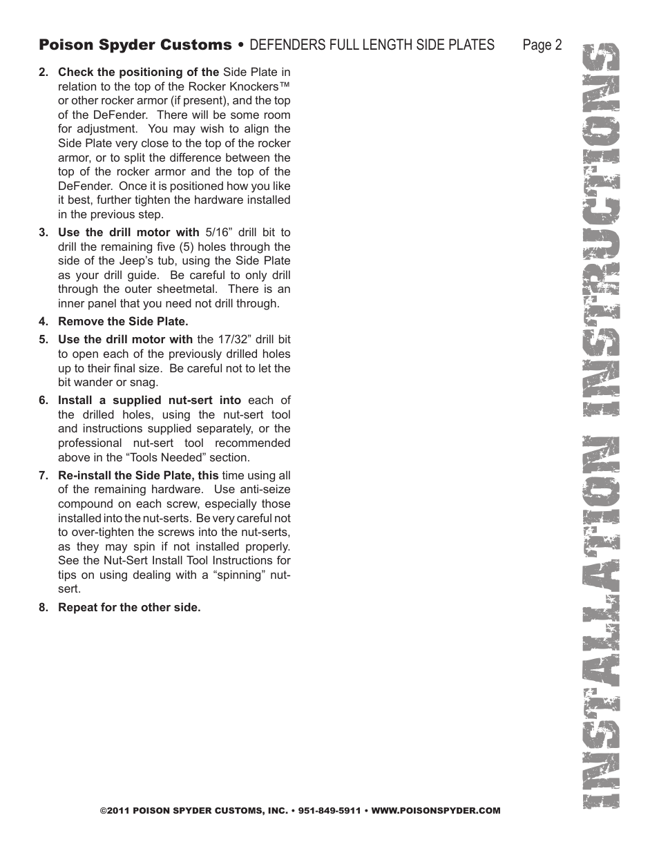 Installation instruc tio ns | Poison Spyder DEFENDER FULL LENGTH SIDE PLATES User Manual | Page 2 / 3