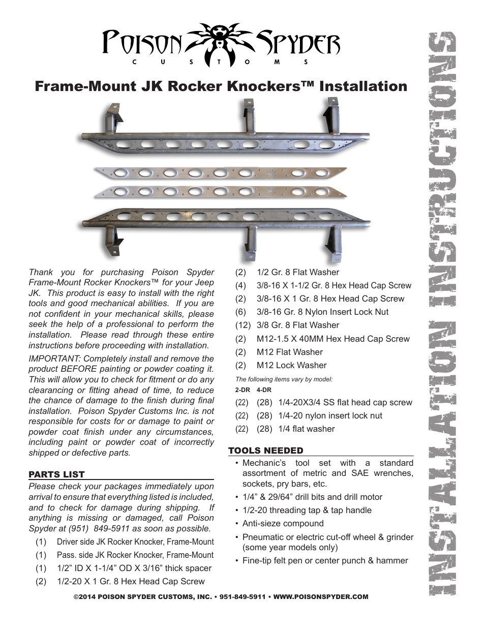 Poison Spyder JK ROCKER KNOCKERS Frame-Mount User Manual | 6 pages