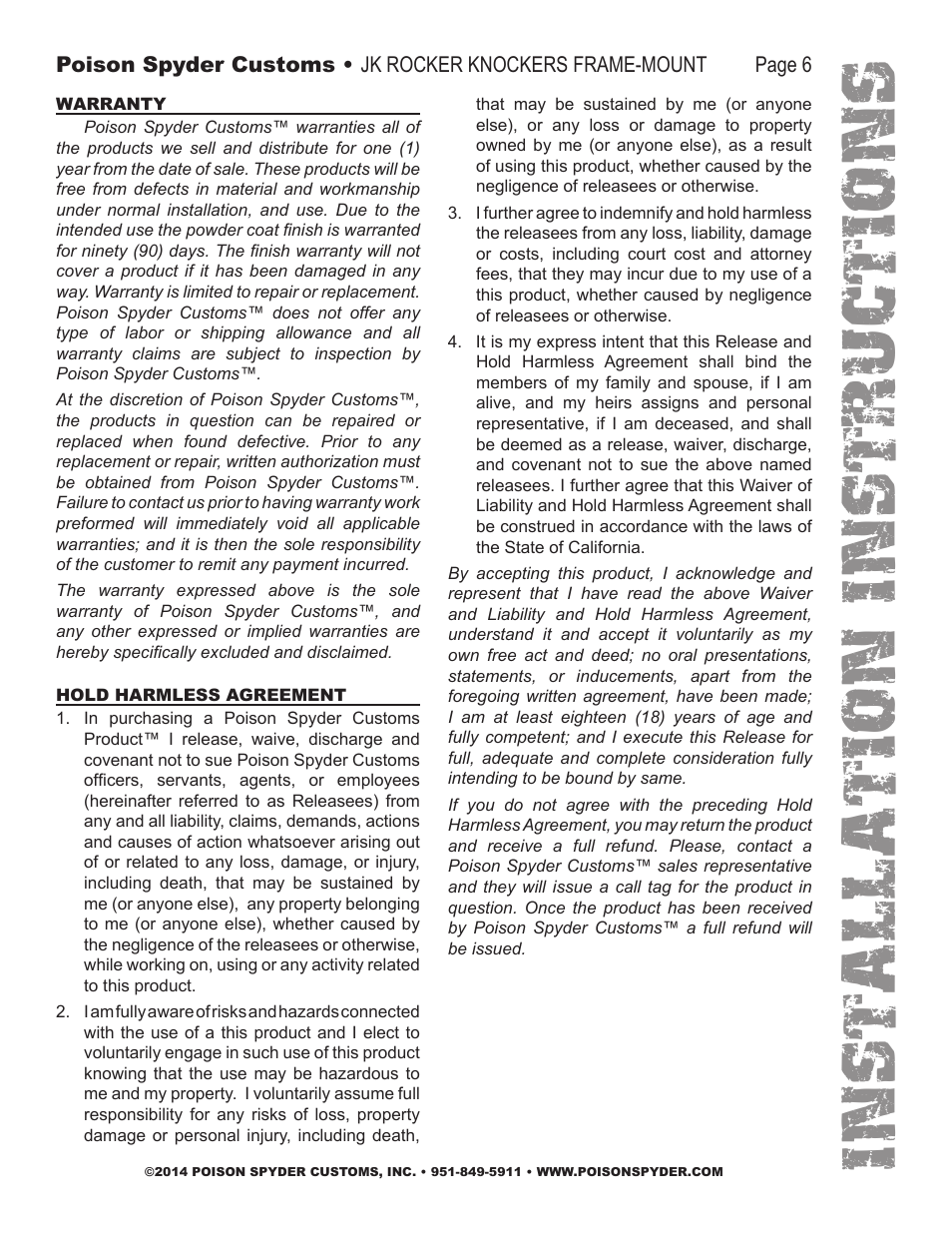 Installation instruc tio ns | Poison Spyder JK ROCKER KNOCKERS Frame-Mount User Manual | Page 6 / 6