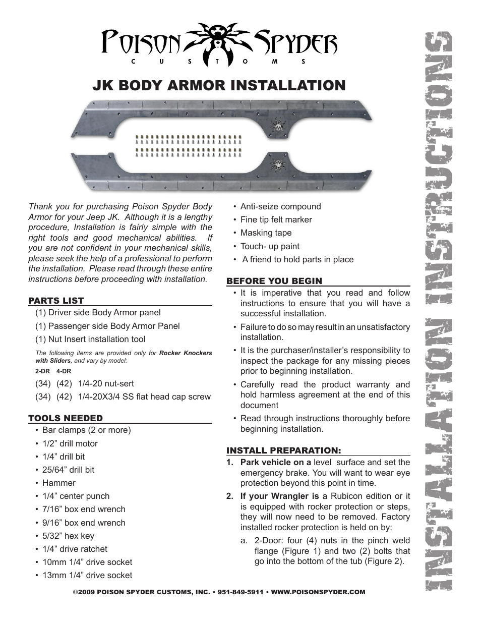 Poison Spyder JK BODY ARMOR User Manual | 5 pages