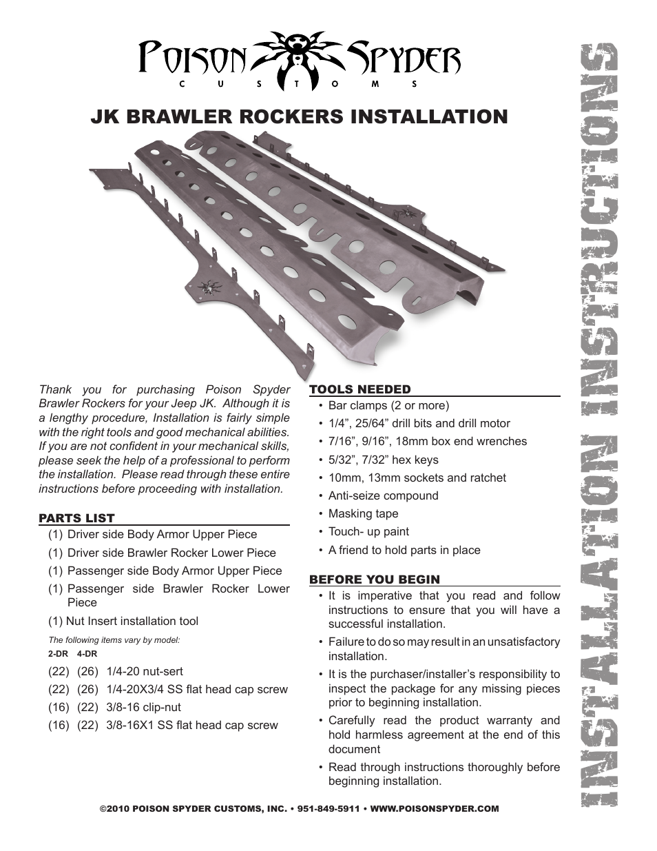 Poison Spyder JK BRAWLER ROCKERS User Manual | 5 pages