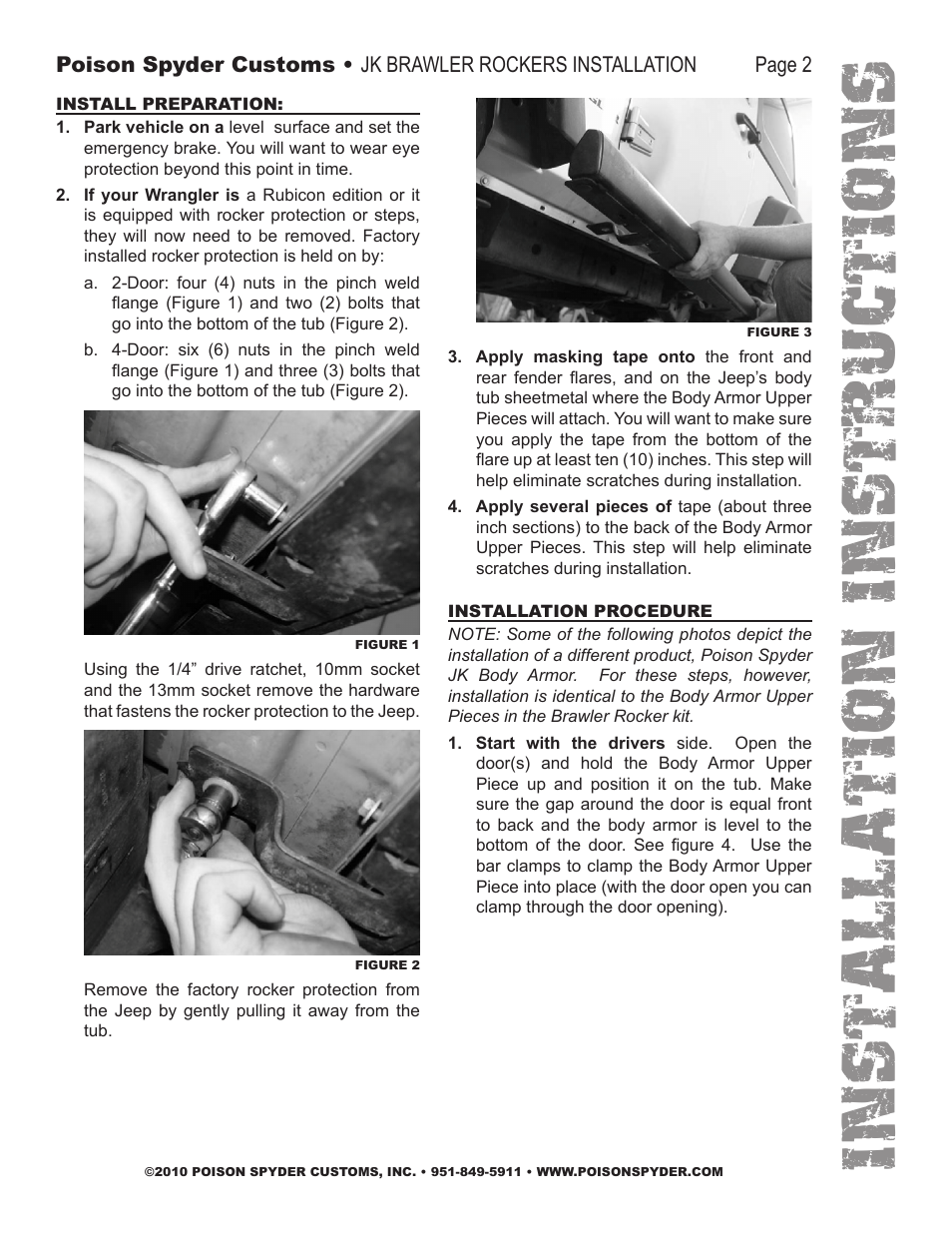 Installation instruc tio ns | Poison Spyder JK BRAWLER ROCKERS User Manual | Page 2 / 5