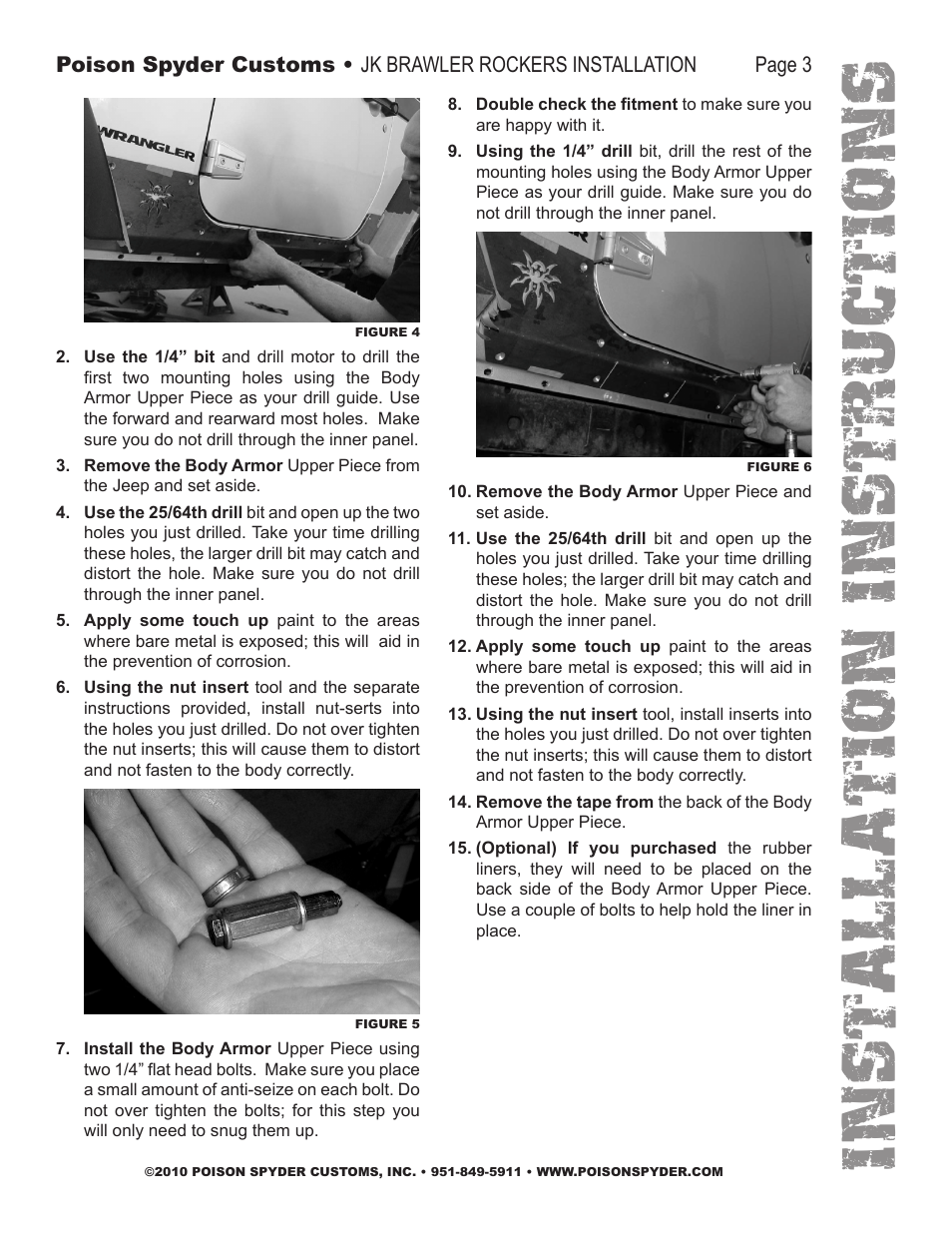 Installation instruc tio ns | Poison Spyder JK BRAWLER ROCKERS User Manual | Page 3 / 5
