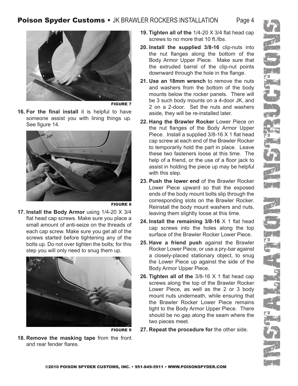 Installation instruc tio ns | Poison Spyder JK BRAWLER ROCKERS User Manual | Page 4 / 5