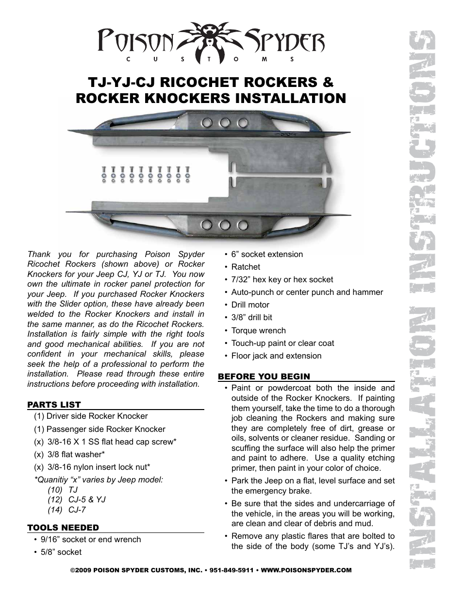 Poison Spyder CJ RICOCHET ROCKERS & ROCKER KNOCKERS User Manual | 3 pages