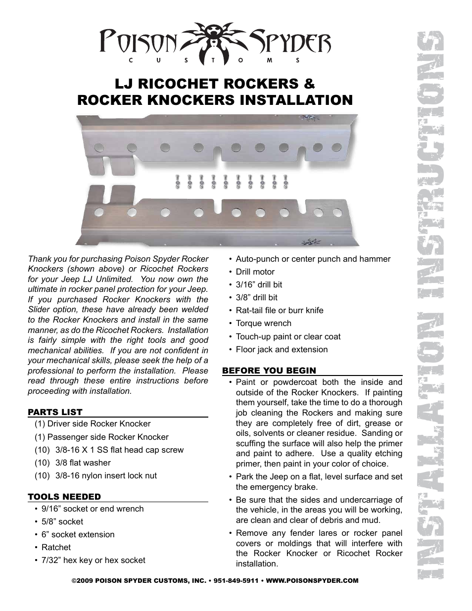 Poison Spyder LJ RICOCHET ROCKERS & ROCKER KNOCKERS User Manual | 3 pages