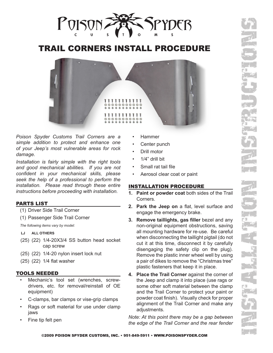 Poison Spyder TRAIL CORNERS User Manual | 3 pages