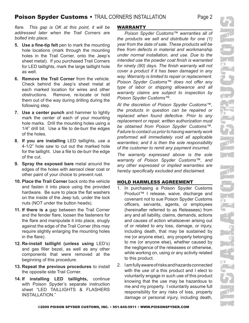 Installation instruc tio ns | Poison Spyder TRAIL CORNERS User Manual | Page 2 / 3