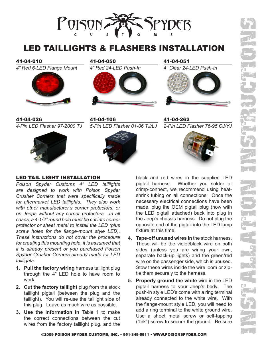 Poison Spyder LED TAILLIGHTS & FLASHERS User Manual | 3 pages