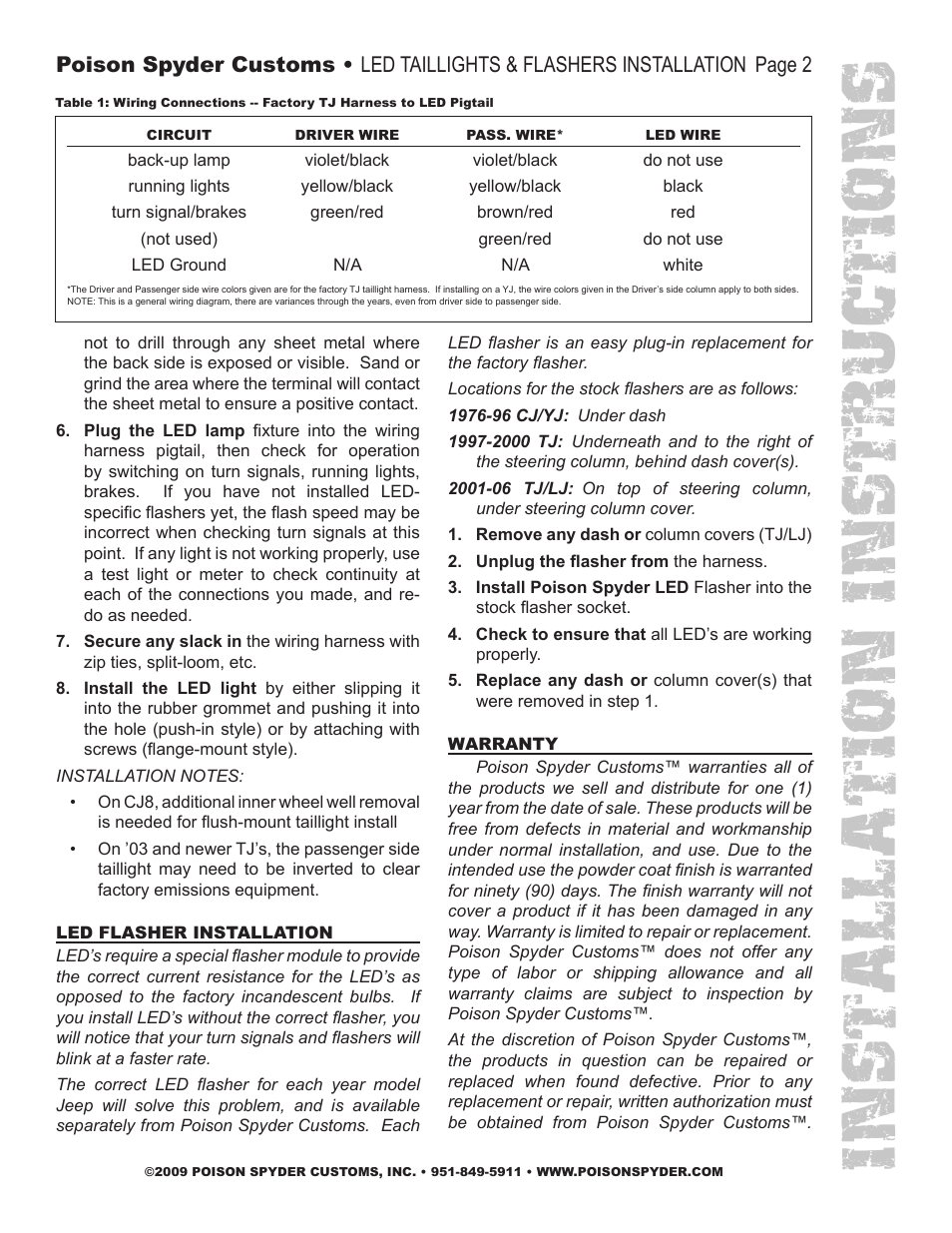 Installation instruc tio ns | Poison Spyder LED TAILLIGHTS & FLASHERS User Manual | Page 2 / 3