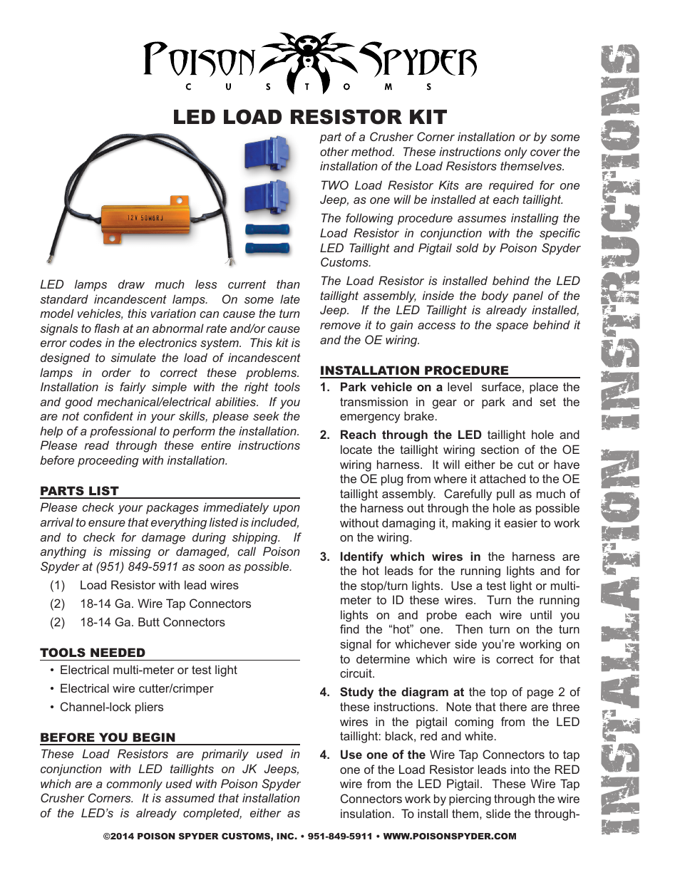 Poison Spyder LED LOAD RESISTOR KIT User Manual | 3 pages