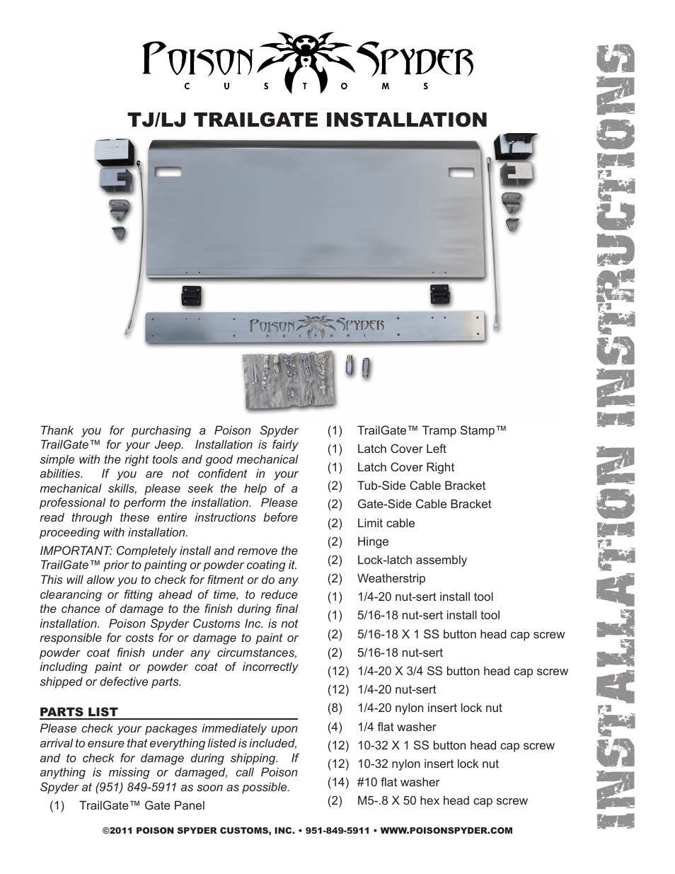 Poison Spyder LJ TRAILGATE User Manual | 5 pages