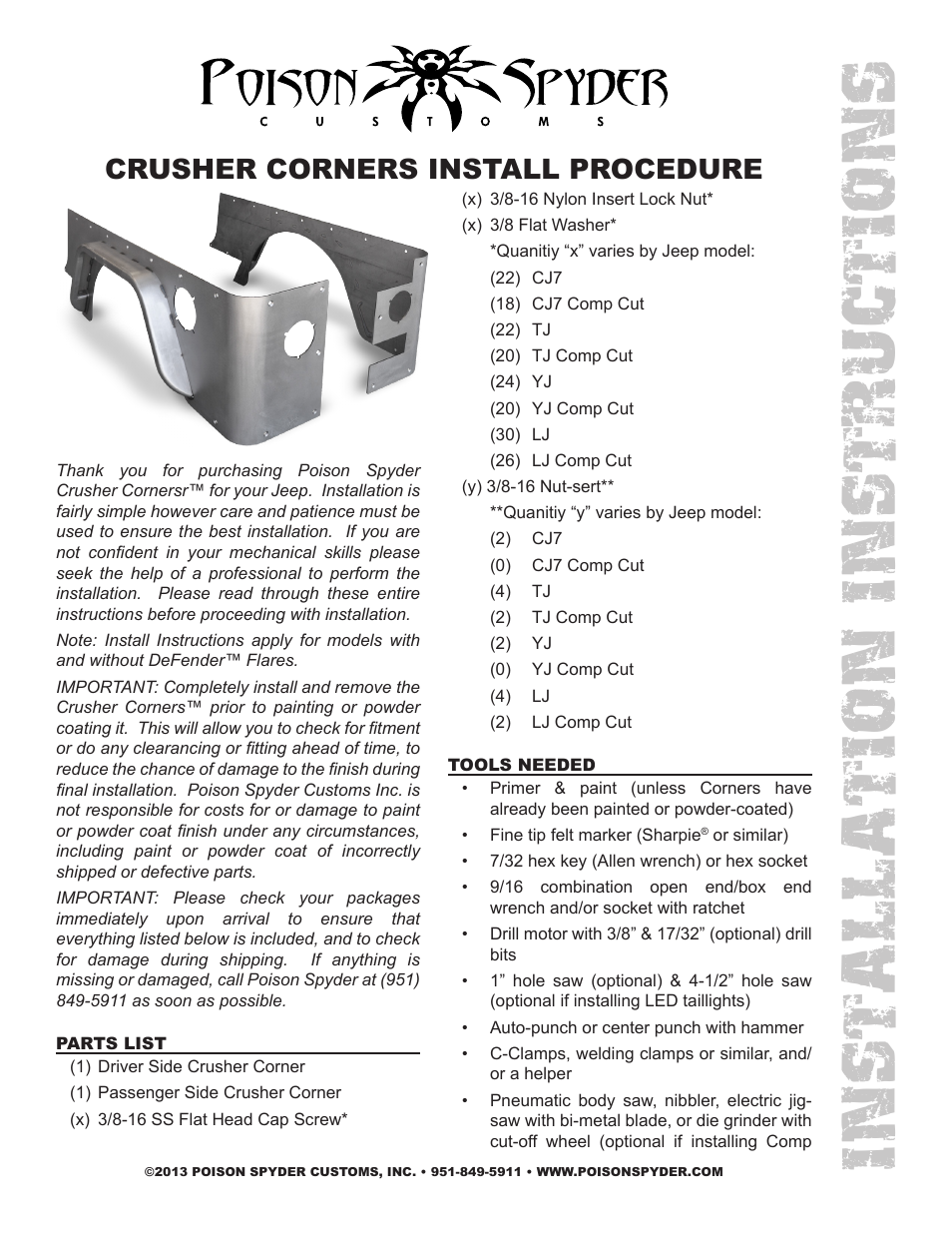 Poison Spyder CRUSHER CORNERS User Manual | 4 pages