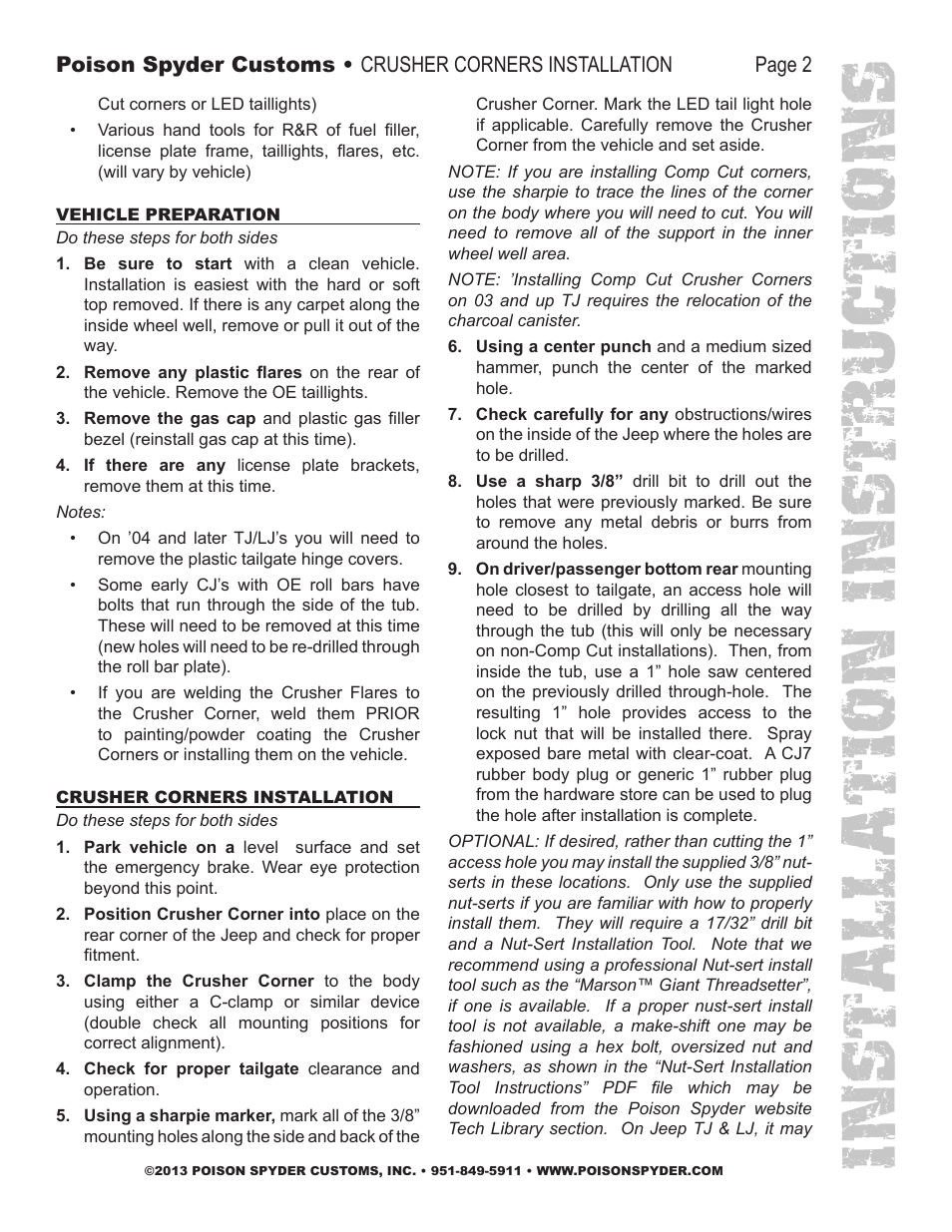 Installation instruc tio ns | Poison Spyder CRUSHER CORNERS User Manual | Page 2 / 4