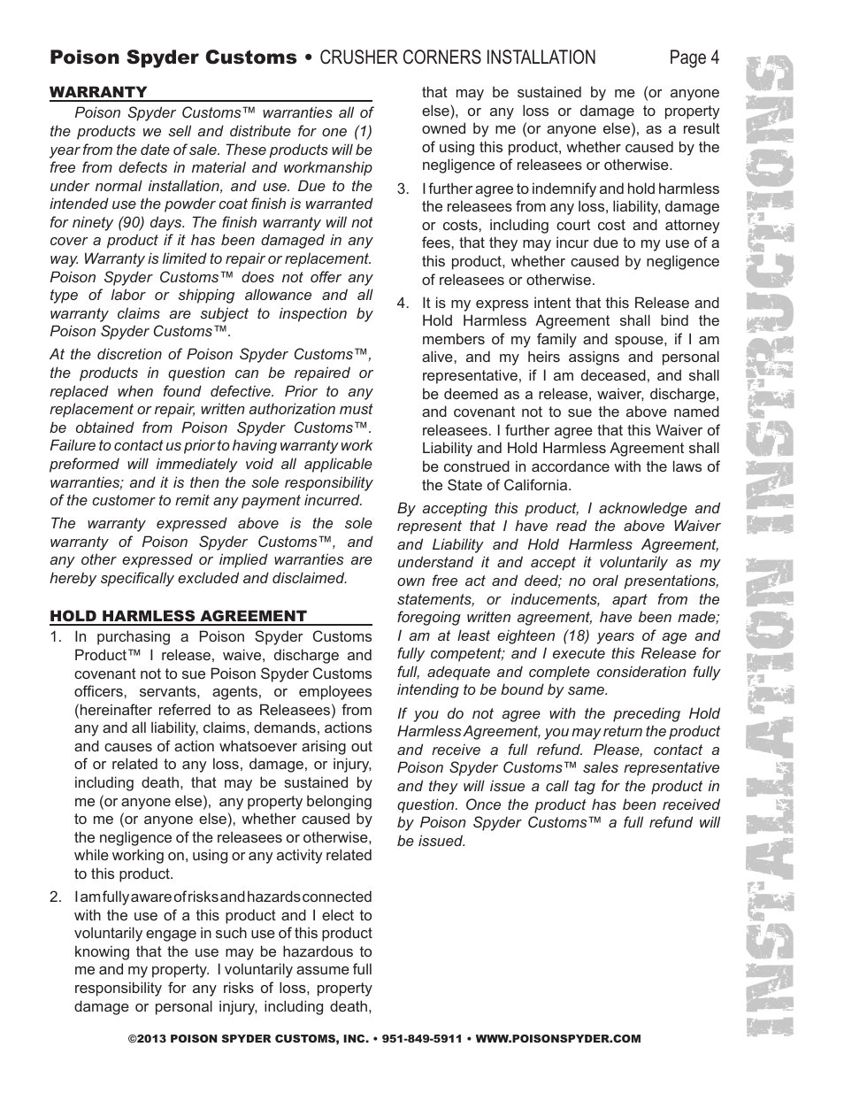 Installation instruc tio ns | Poison Spyder CRUSHER CORNERS User Manual | Page 4 / 4