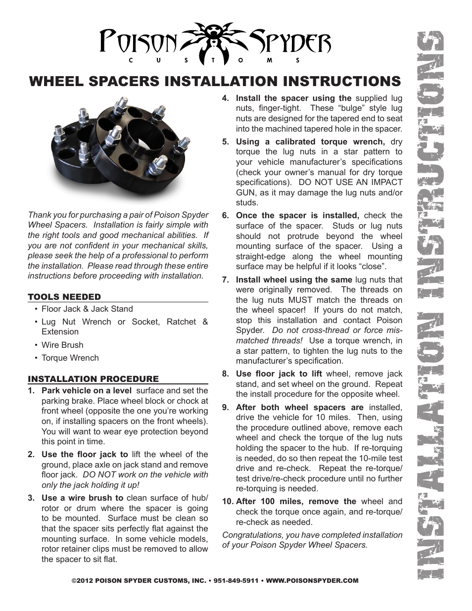 Poison Spyder WHEEL SPACERS User Manual | 2 pages