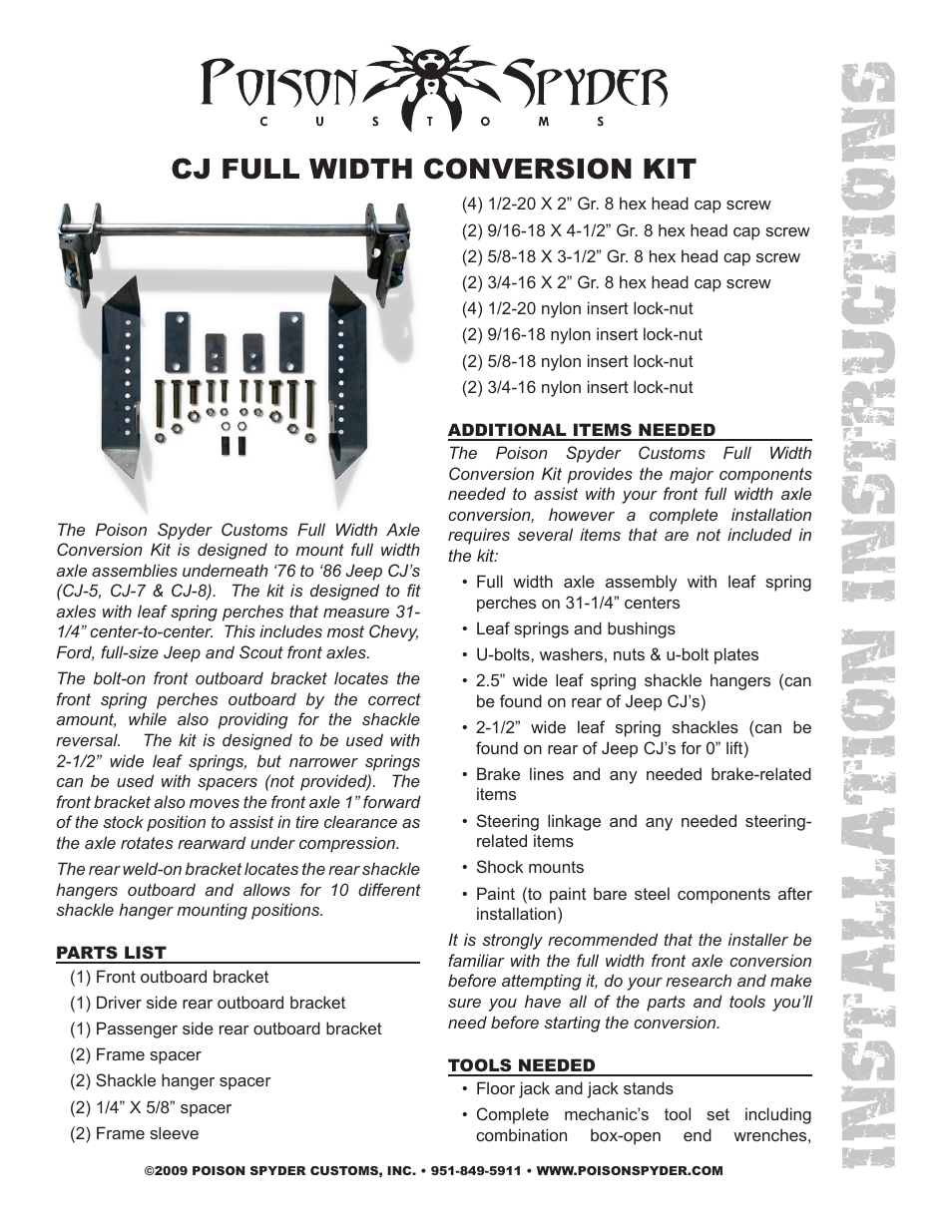 Poison Spyder CJ FULL WIDTH CONVERSION KIT User Manual | 6 pages