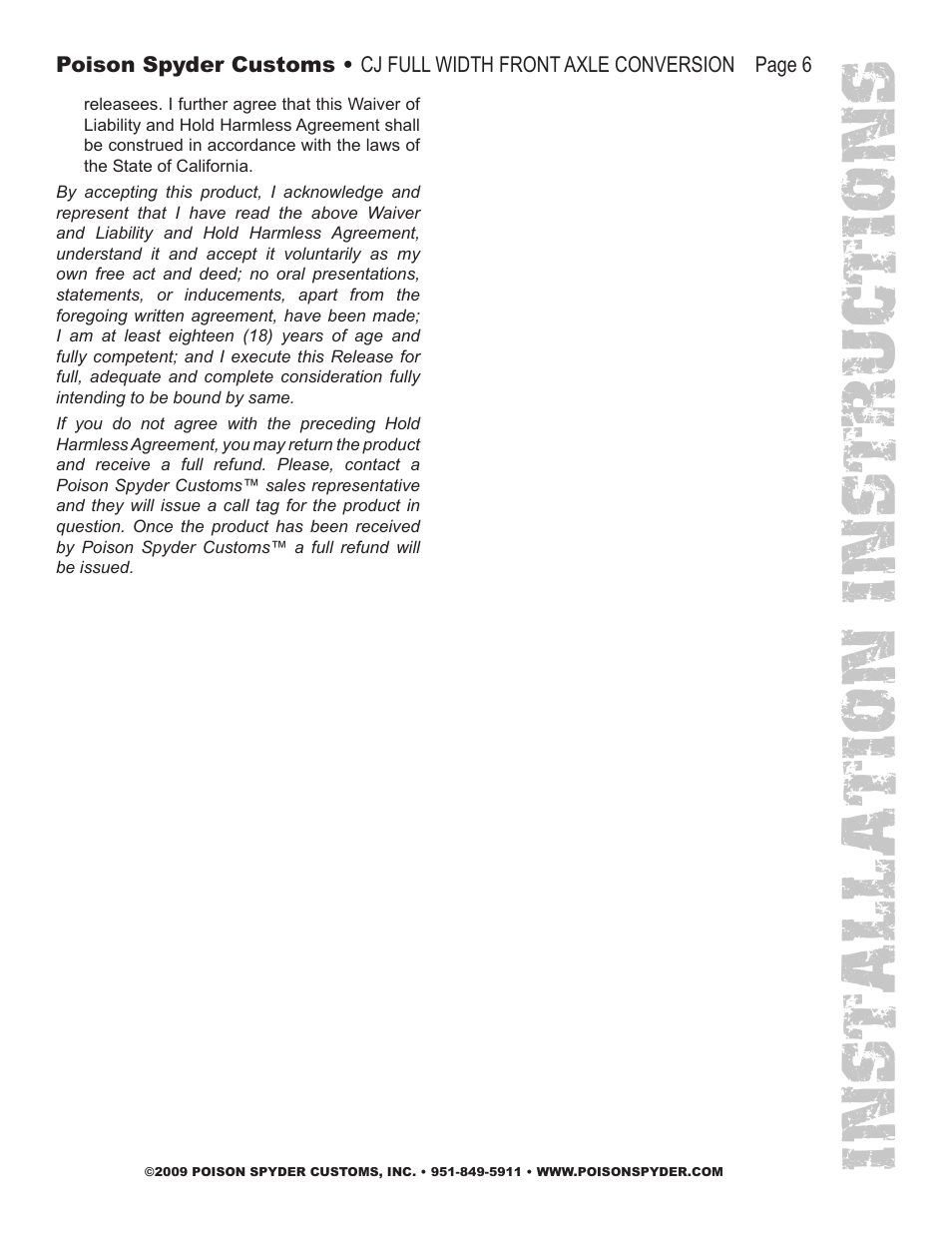 Installation instruc tio ns | Poison Spyder CJ FULL WIDTH CONVERSION KIT User Manual | Page 6 / 6