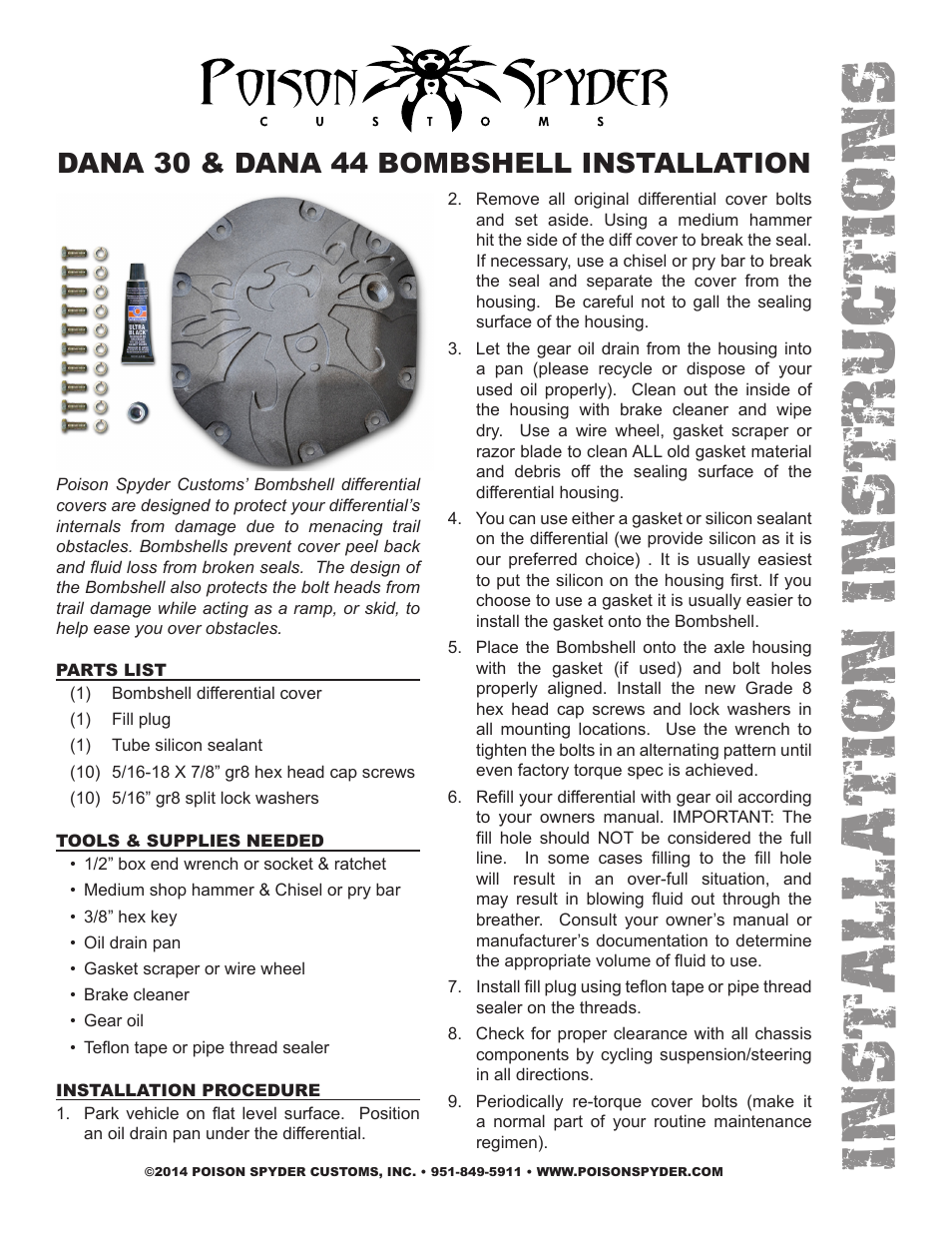 Poison Spyder DANA 44 BOMBSHELL User Manual | 2 pages