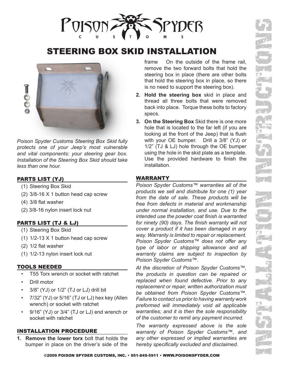 Poison Spyder STEERING BOX SKID User Manual | 2 pages