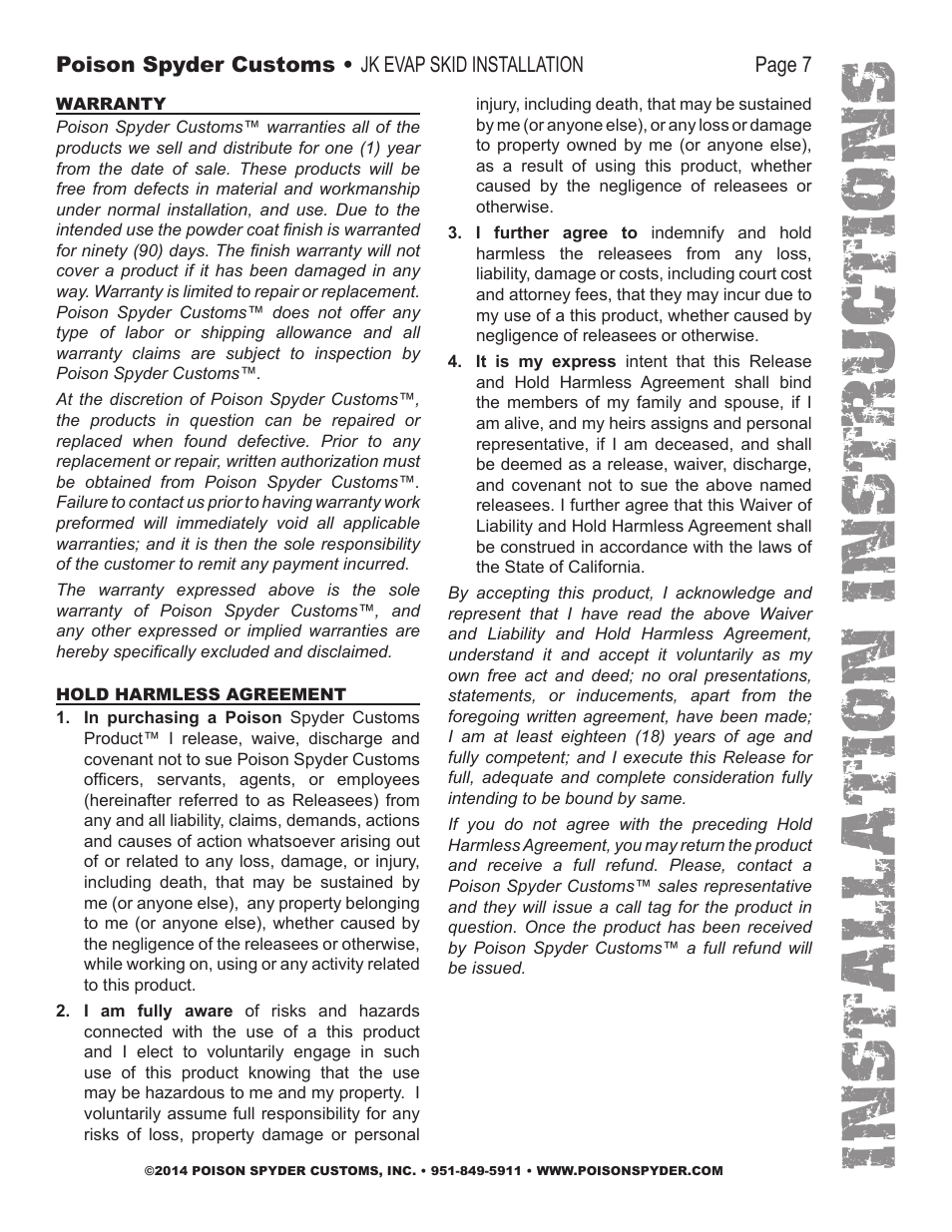 Installation instruc tio ns | Poison Spyder JK EVAP SKID User Manual | Page 7 / 7