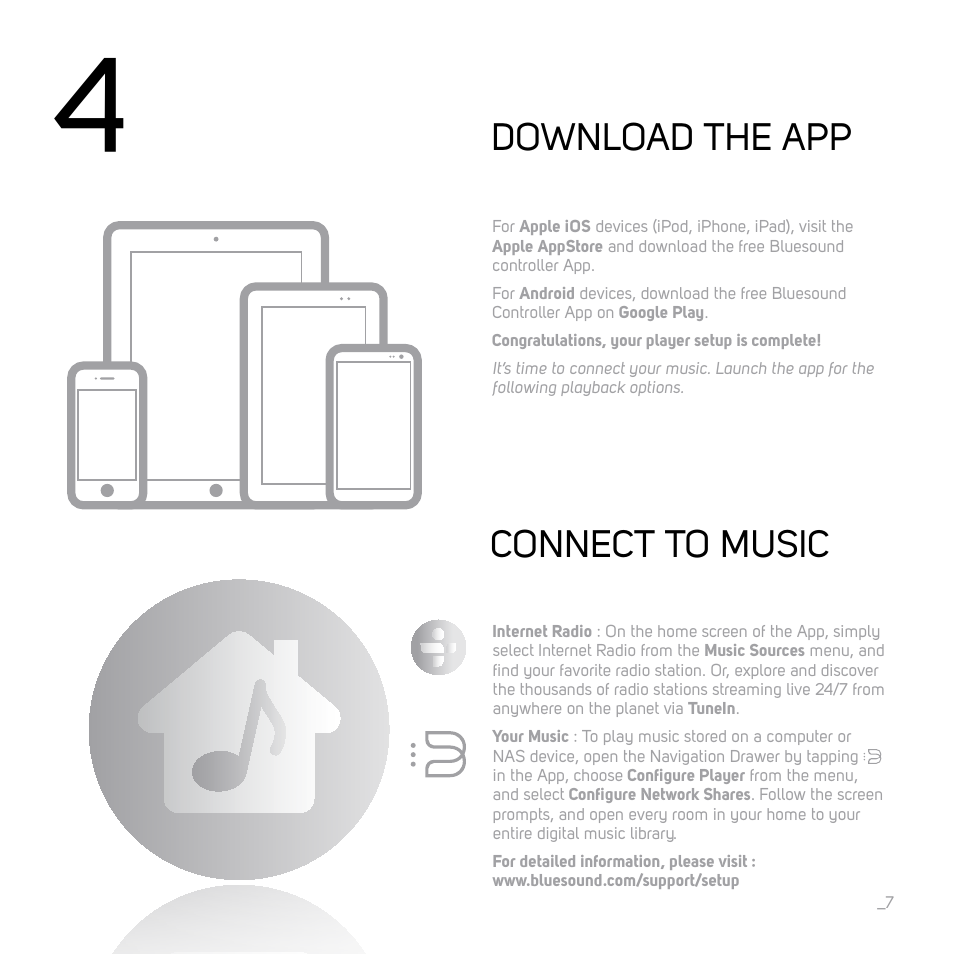 Connect to music download the app | Bluesound POWERNODE Quick start guide User Manual | Page 7 / 16
