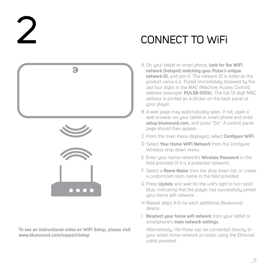 Connect to wifi, Sound start power network | Bluesound PULSE Quick start guide User Manual | Page 5 / 16