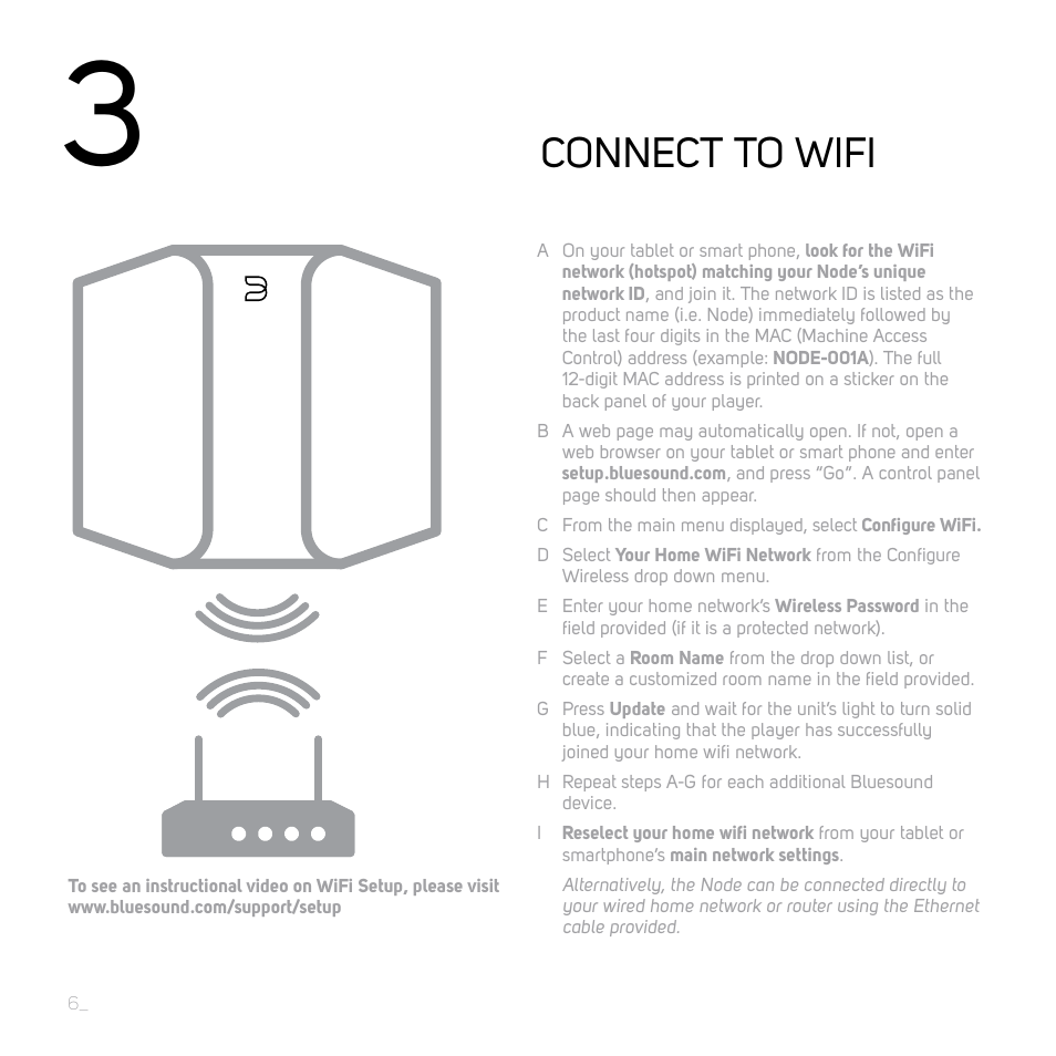 Connect to wifi, Sound start power network | Bluesound NODE Quick start guide User Manual | Page 6 / 16