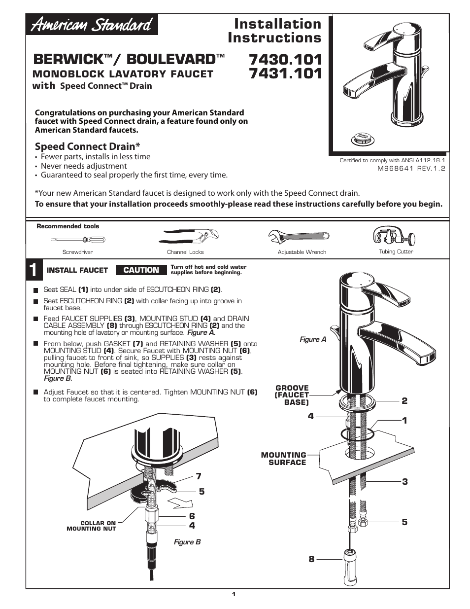 American Standard BERWICK M968641 User Manual | 6 pages