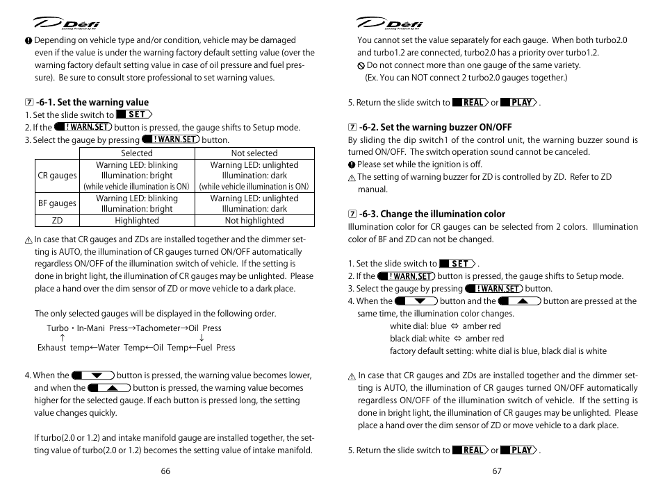 Defi ADVANCE Control Unit (DF07701 Manufactured in and before December, 2011) User Manual | Page 16 / 24