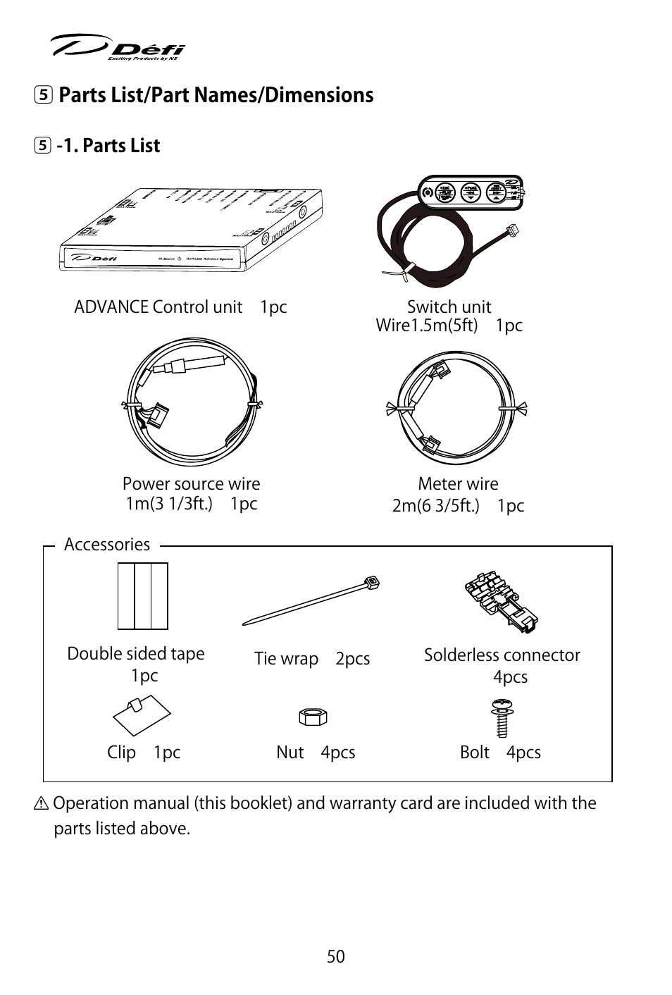 5 parts list/part names/dimensions | Defi ADVANCE Control Unit (DF07703 Manufactured in and before January, 2012) User Manual | Page 12 / 46