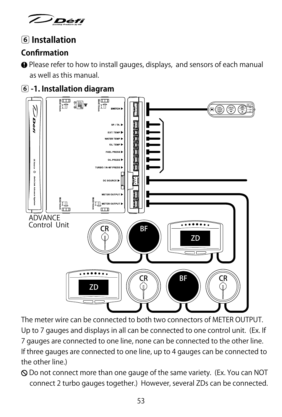 6 installation | Defi ADVANCE Control Unit (DF07703 Manufactured in and before January, 2012) User Manual | Page 15 / 46