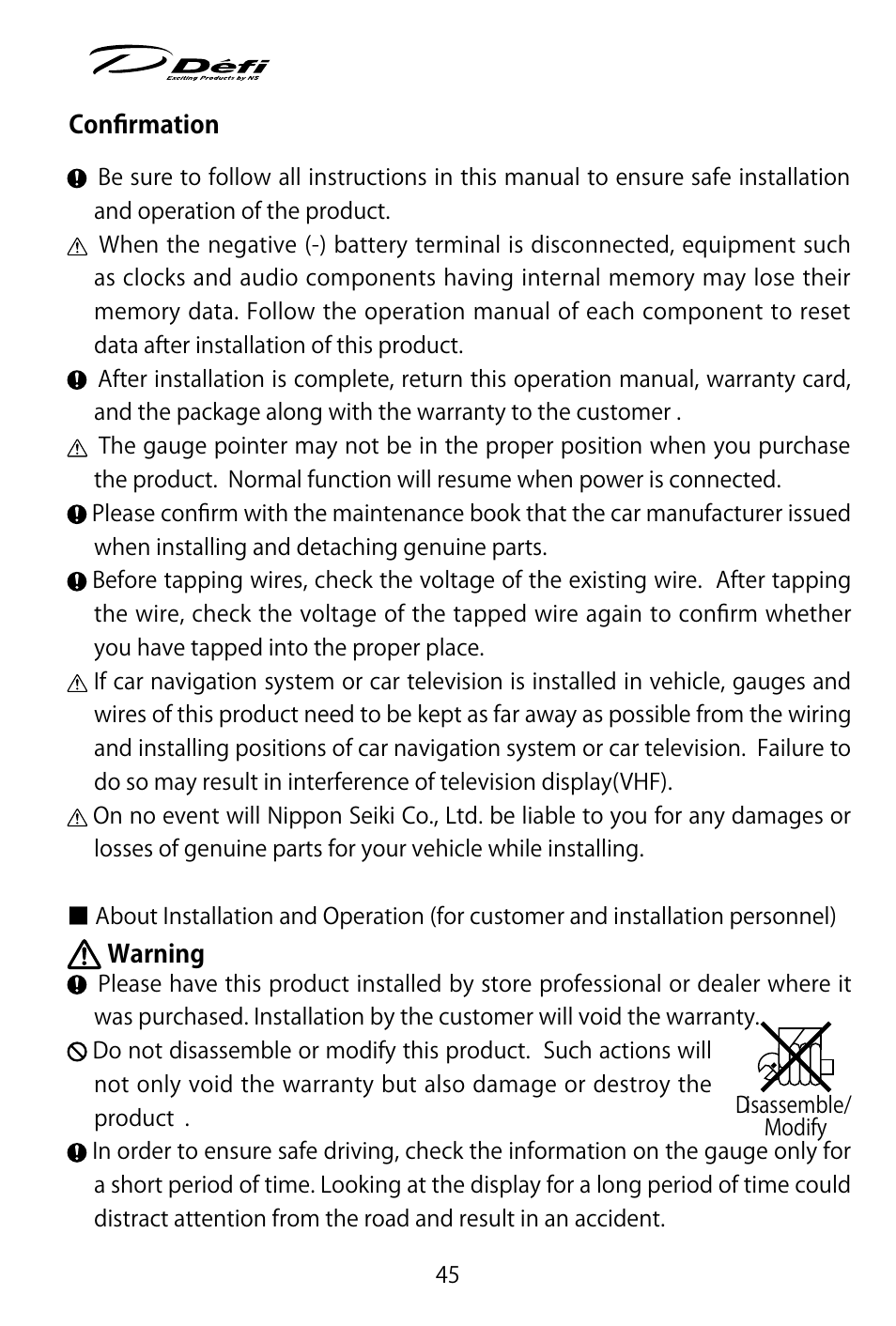 Defi ADVANCE Control Unit (DF07703 Manufactured in and before January, 2012) User Manual | Page 7 / 46