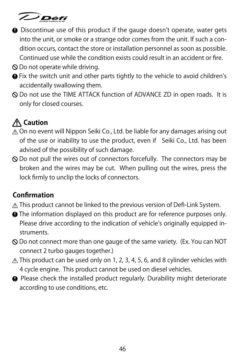 Defi ADVANCE Control Unit (DF07703 Manufactured in and before January, 2012) User Manual | Page 8 / 46