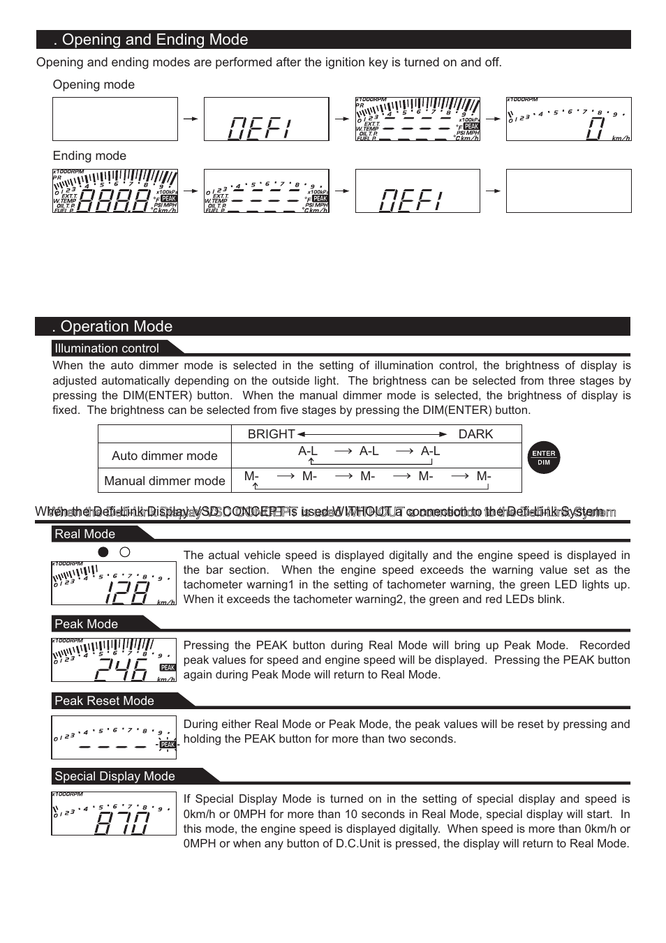 Opening and ending mode ３. operation mode | Defi Link VSD Concept User Manual | Page 12 / 16