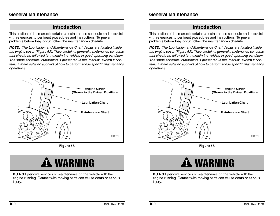 General maintenance, Warning | SkyTrak 3606 Operation Manual User Manual | Page 102 / 168