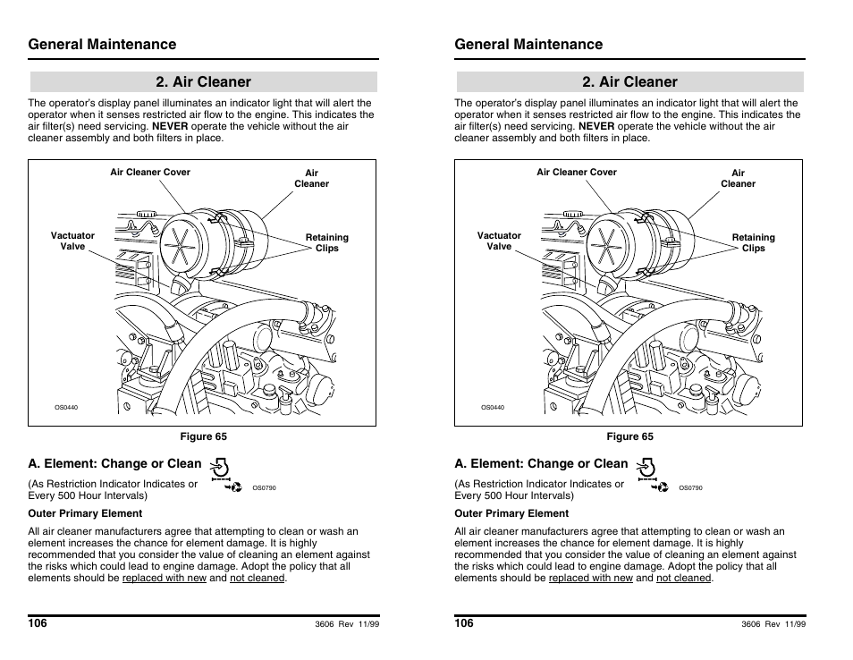 General maintenance, Air cleaner | SkyTrak 3606 Operation Manual User Manual | Page 108 / 168