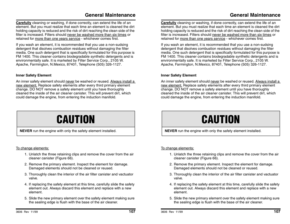 Caution, General maintenance | SkyTrak 3606 Operation Manual User Manual | Page 109 / 168