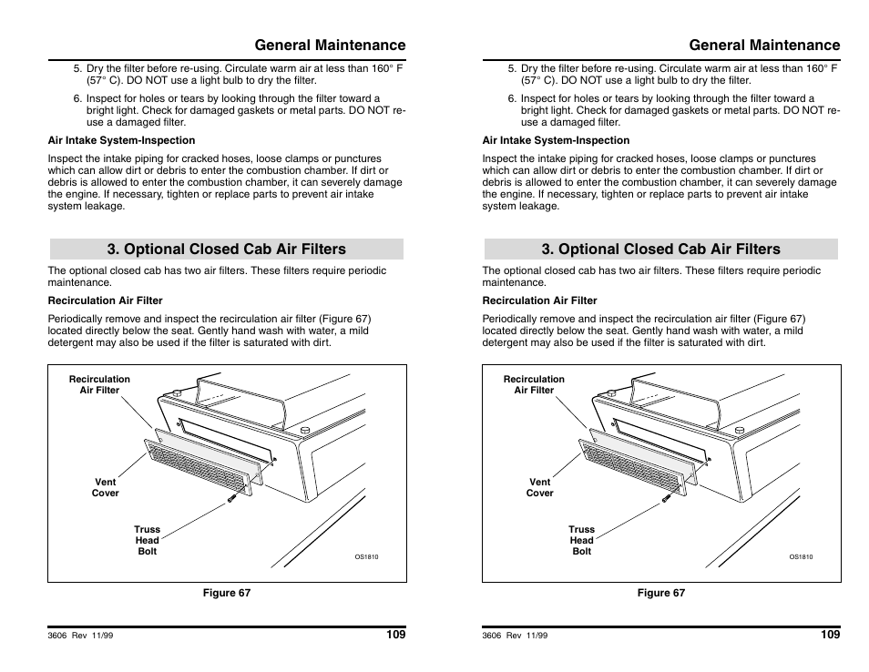 General maintenance, Optional closed cab air filters | SkyTrak 3606 Operation Manual User Manual | Page 111 / 168