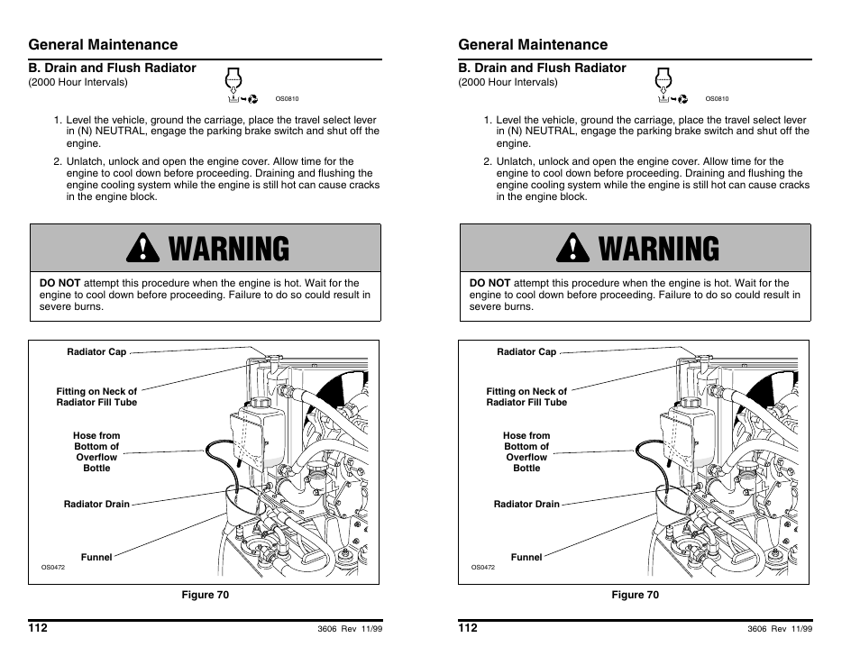 Warning, General maintenance | SkyTrak 3606 Operation Manual User Manual | Page 114 / 168